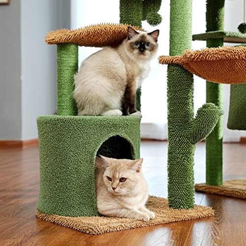 WYFDP 3 em 1 Torre de gato de combinação de árvores de gatos com arranhões post mobiliárias de cacto