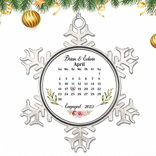 Pewter Snowflake Ornamentos de Natal Data de engajamento personalizada Casais Nome dos enfeites