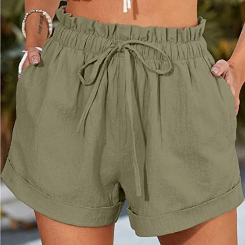 Shorts de verão feminino de cintura alta cor de linho de linho de linho trajes curtos shorts de treino respirável