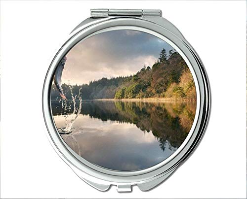 Espelho, espelho compacto, tema de design de peixes de espelho de bolso, espelho portátil 1 x 2x ampliação
