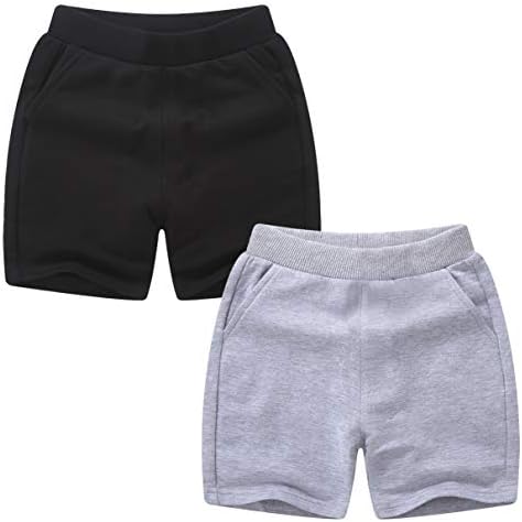 Pacote de shorts de meninos QTGLB 2 com bolso traseiro, esportes de corrida de algodão