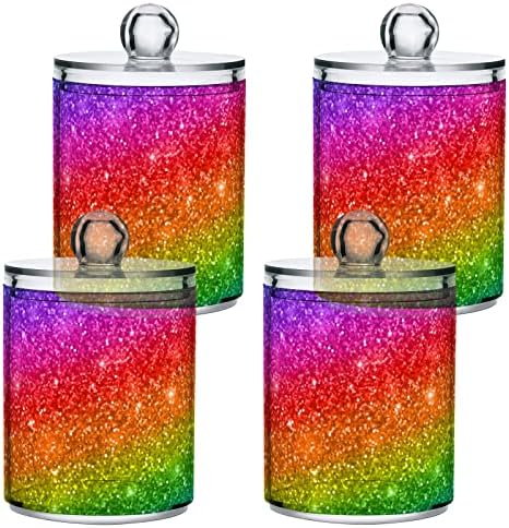 INNEWGOGO Rainbow Glitter 2 Pack Cotton Swab Ball Dispensador Organizador Recipiente de bola de algodão de plástico