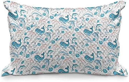 Ambesonne Náutica acolchoada Cobertura de travesseiros, ilustração de criaturas subaquáticas