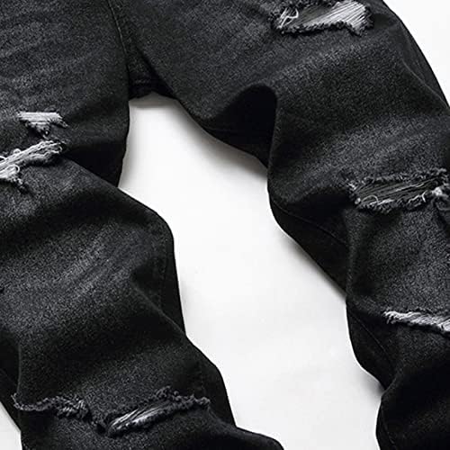 Jeans esbeltos rasgados para homens angustiados destruídos as calças de jeans reto de perna retro Hip