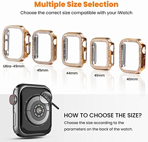 Caixa de relógio de mixpoet compatível com Apple Watch 41mm, tampa de relógio com diamante bling para