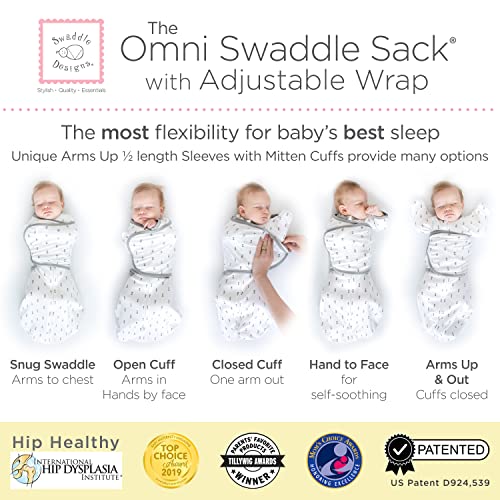 Swaddledesigns saco omni swaddle de 6 vias para recém-nascido com mangas e mangas de luvas, transição fácil,