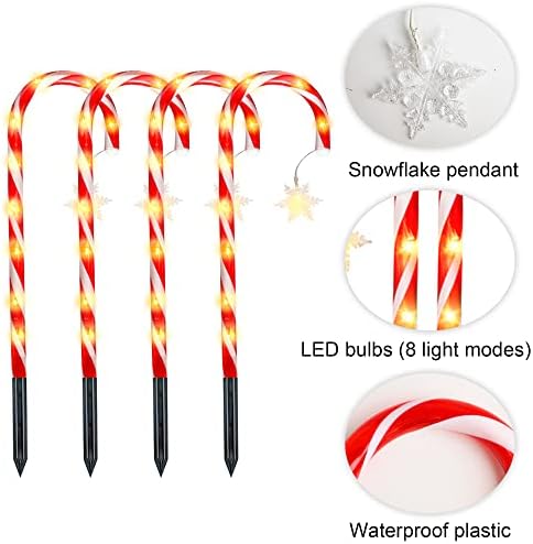Guofa Solar Christmas Decorations Candy Cane Lights - 8 Pack Candy Cane Pathway Markers com lâmpadas LED, Luzes