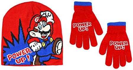 Super Mario Cold Weath Hat e Luve Set do Nintendo Boy, 4-7