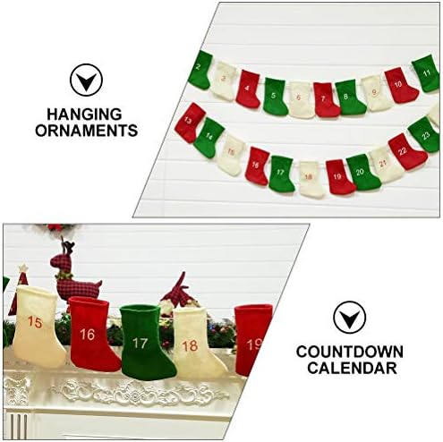 Soimiss 24pcs Christmas Decorative Socks Countdown Calendário Ornamentos pendurados