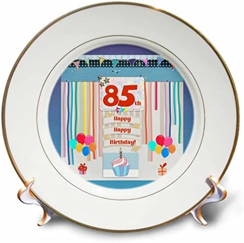 Imagem 3drose de 85º aniversário, cupcake, vela, balões, presente, streamers - placas