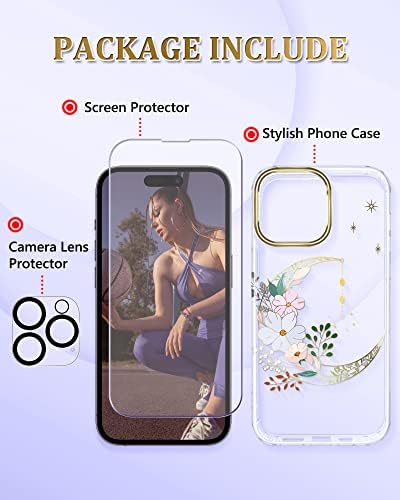 JiaxiUfen projetado para iPhone 14 Pro Case com protetor de tela + Lente de câmera Protetor Glitter
