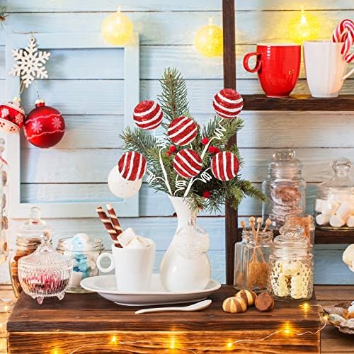 Yinder 6 PCs Decorações de doces de Natal Red/White Glitter Candy and Lollipop Pick Ornament Decorações