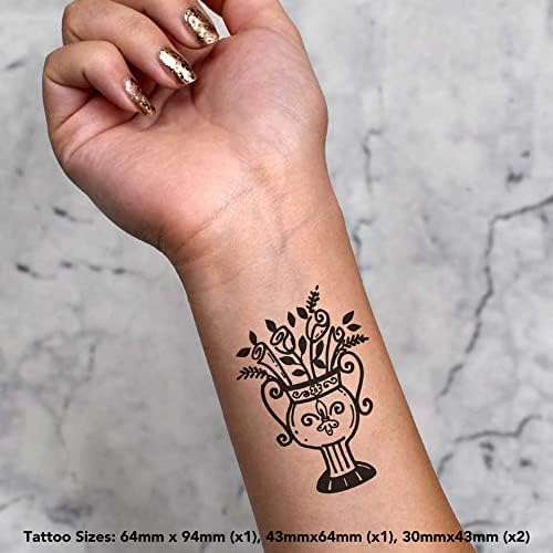 Azeeda grande 'flores no vaso' tatuagem temporária
