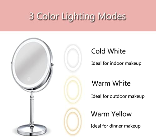 IMEASY 8 polegadas Round Makeup Vanity espelho, 3 modos de iluminação colorida 60 LEDs, ampliação