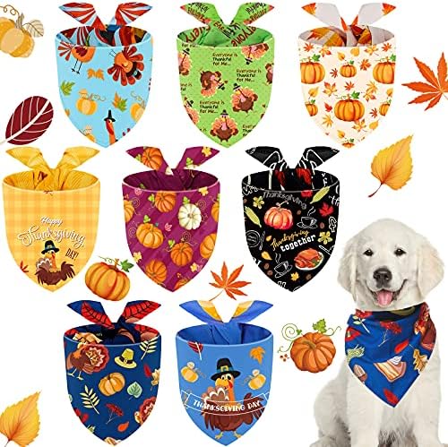 8 peças Ação de Graças Bandanas Bandanas Fall Pumpkin Pet Scondf Triangle Cenário Pet Bib Ajustável para cães para