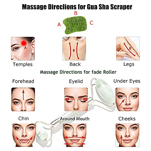 Jade Roller e Gua Sha, Roller Face, Jade Roller para Face & Gua Sha Conjunto de Beleza Rolo de Massagem Facial