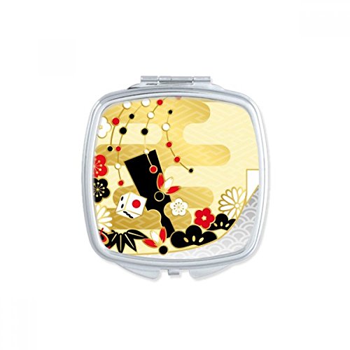 Golden Sakura Geometria Flores Padrão Espelho Quadrado Portátil Compact Pocket Maquia