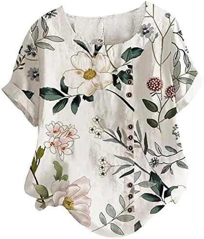Comigeewa Women Crew Neck Flor Graphic Button Down Up Soly Fit Fit Fit Blouse Camise