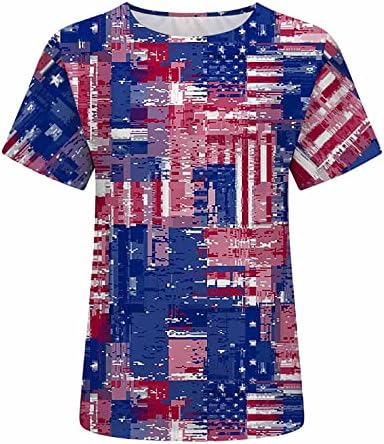 Tops femininos Moda Casual Independence Day Bandeira Impressão redonda Camisetas de camisetas Blush