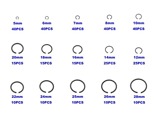 Hvazi métrica de 15 sizes de 15 sizes redondos Clips C Kit de variedade de retenção externa;