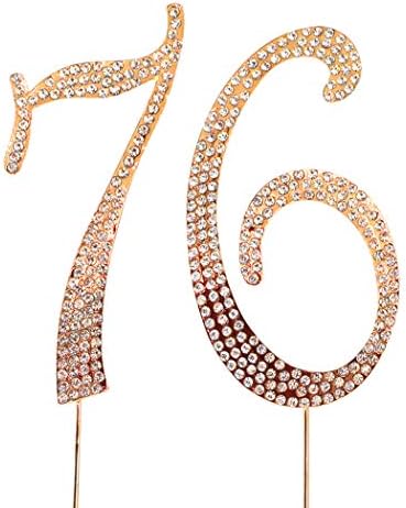 Magjuche Gold 76 Crystal Cake Topper, número 76 Rhinestones 76th Birthday Cake Topper, homens ou mulheres aniversário