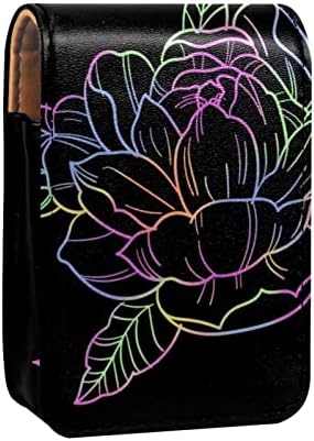 Bolsa de batom de batom de maquiagem de oryuekan com espelho portátil de armazenamento de armazenamento portátil de armazenamento de armazenamento labial de armazenamento de brilho labial, ar arco -íris floral de flor de flor artística rosa