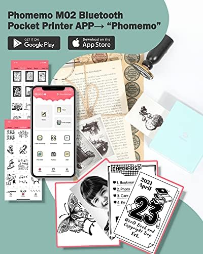 Phomemo M02 Pocket Presster- Thermal Bluetooth Mini Phone Phone com 3 rolos de papel, para criação
