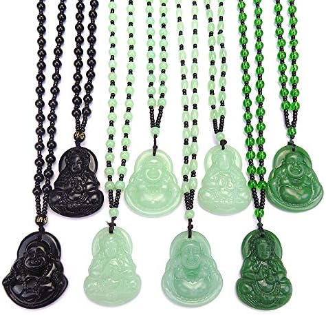 Obsidiana Buda Buda Bedas Colar de corrente Imita jóias de budismo de jade para homens homens protegem o