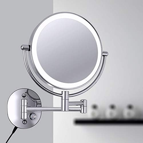 Espelho de maquiagem iluminado de montagem na parede Tonpop 5x Espelho cosmético de 8 polegadas espelho de 360