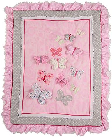 5 PCs Bordado rosa Bordado Bordete Berçário Conjunto de cama de berço Baby Girl Butterfly Bedding