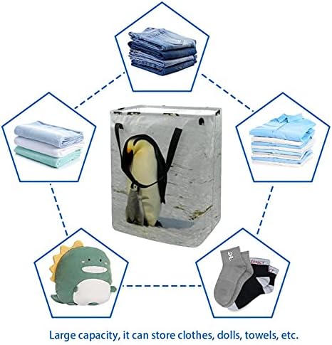 Pinguins bebê e cesta de lavanderia de pano grande organizador de sacola cesta de cesta dobrável cesto de roupa com alças