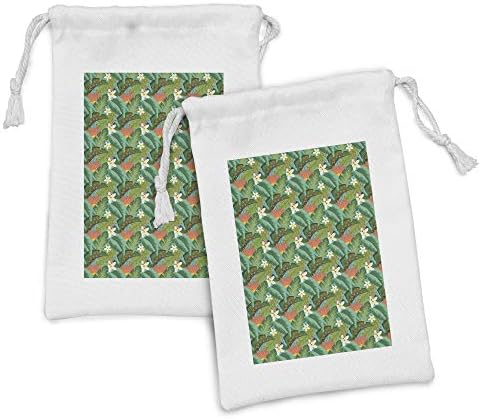 Conjunto de bolsas de tecido tropical de Ambesonne de 2, cena de close -up de plantação exótica,