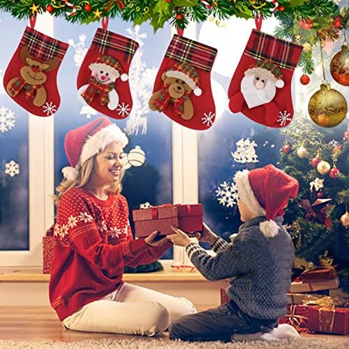 Bisivio 4 Mini meias de natal Decoração de meias de Natal, Boneco de neve de Santa Rena Bear