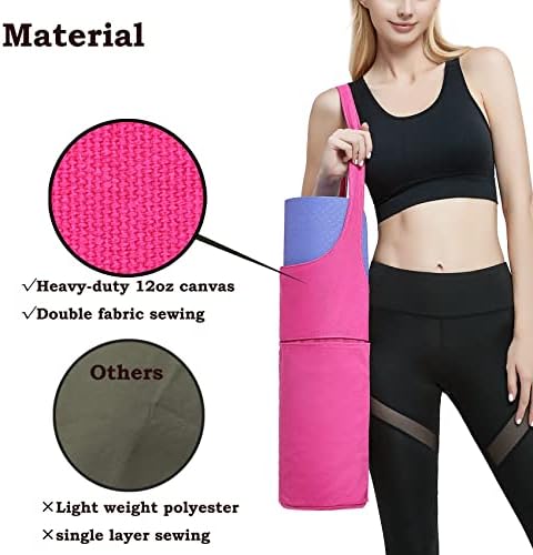 Hyypme Pink Yoga Mat Bag, transportador de tapete de ioga com bolsos laterais e alça ajustável, suporte de tapete