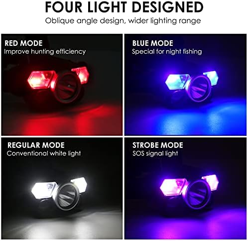 Faróis recarregáveis, 8 modos lanternas de luminárias à prova d'água com luzes vermelhas e azuis adicionais, suporte