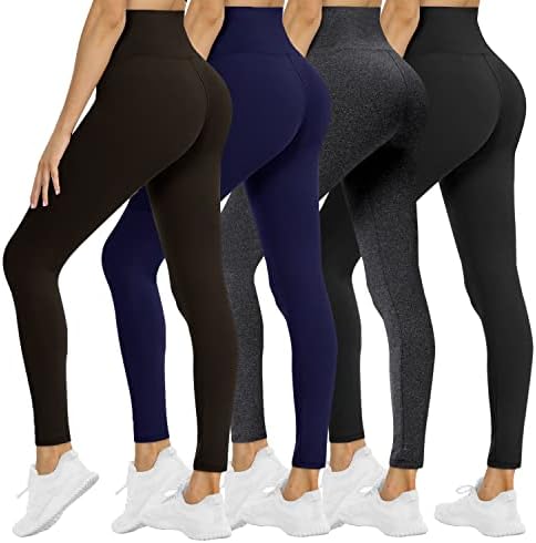 4 Leggings de embalagem para mulheres - Controle de barriga de cintura alta Soft Sem transparir calças de ioga