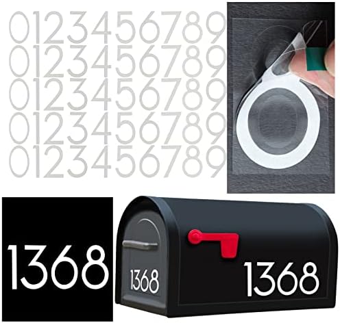 Números de caixa de correio reflexivos para fora, 5 conjuntos de adesivos com guias pegajosas