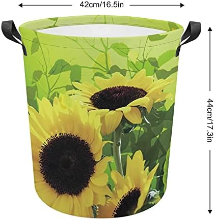 Girassol de cesta de lavanderia de Foduoduo com folhas verdes cesto de roupa com alças cesto dobrável Saco de armazenamento