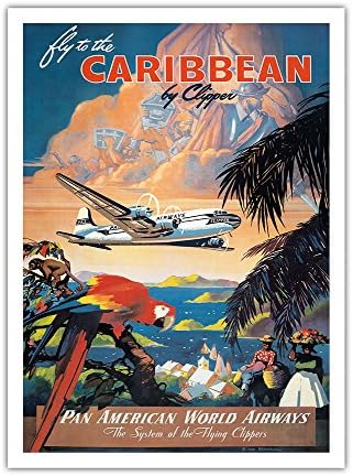 Voe para o Caribe por Clipper - Pan American World Airways - Vintage Airline Travel Poster de Mark von Arenburg c.1940s - Impressão de papel fosco premium 24x32in