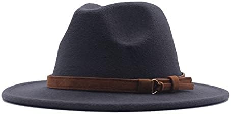 Vintage ao ar livre panamá clássico cinto fedora chapéu lã chapéu preto tampa de fivela larga para homens