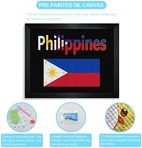 Bandeira dos kits de pintura de diamante das Filipinas, moldura 5d DIY Full Drill Rhinestone Arts Decoração de parede para adultos Blackwood 50 * 40cm