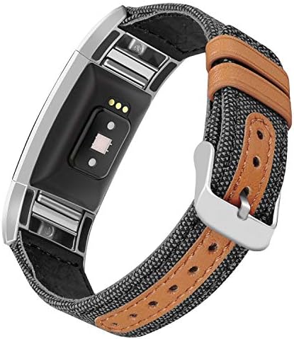 Jobese Compatível com Fitbit Charge 2 Bands, tecido clássico de tela com pulseiras de substituição de couro
