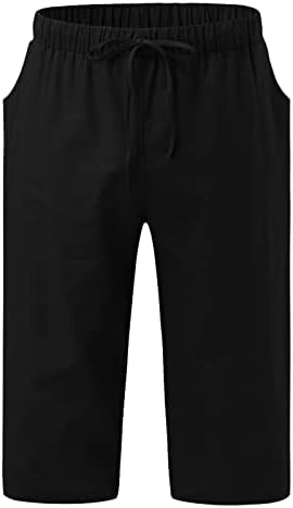 Calças de harém para homens, shorts de linho masculinos abaixo do joelho de picada de verão Capri Pant Workout