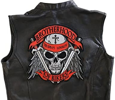 Patch grande traseiro, adesivo bordado, irmandade de motociclistas Respeite e Lealty Skull Large Biker Back