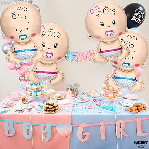Katchon, Balão de Gênero Revela - 29 polegadas, pacote de 4 | Decorações de chá de bebê de menino gêmeo