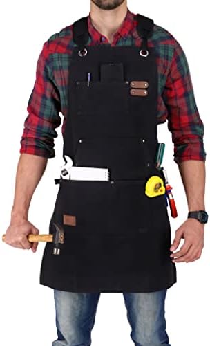 Whiteduck Canvas Trabalha avental para o avental de madeira Men 24oz com 7 bolsos e tiras traseiras- workshop, mecânico, carpinteiro