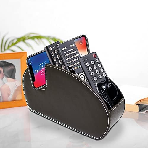 Portador remoto da TV Fosinz com design de suporte para telefone, 5 compartimentos Caddy remoto, PU Leather