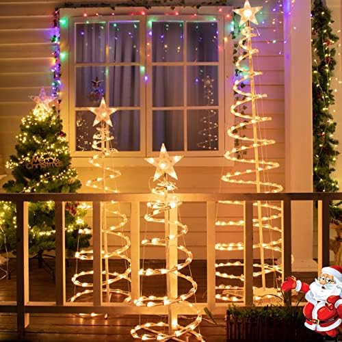 Conjunto de 3 Árvore de Natal iluminada ao ar livre em espiral, luzes de Natal de 3/4/6 pés com lâmpada