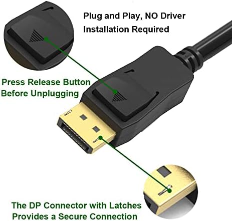 Cabo DP para HDMI 3 pés 10-Pack, DisplayPort to HDMI Cord 3 pés 2-Pack, porta de exibição para adaptador
