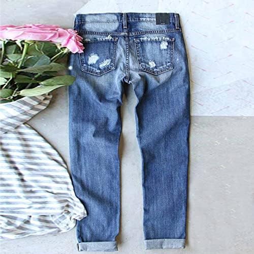 Miashui Perfect Dorm Pant Autumn e jeans de inverno Hole Impresso Hole espessado Cintura jeans de jeans